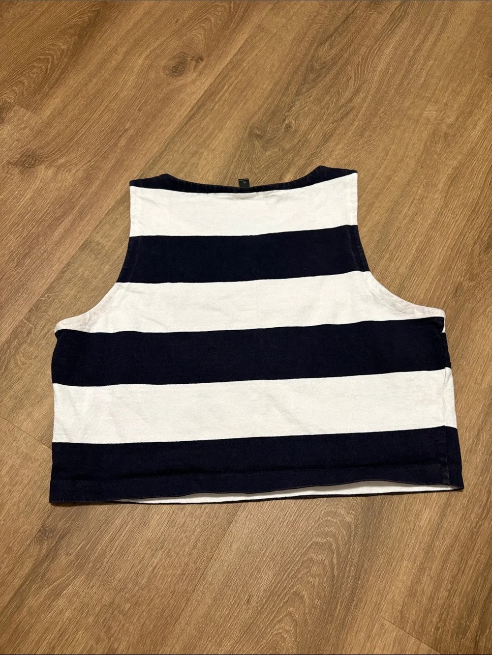 J Crew Cropped Rugby Striped Navy and White Tank Top Size XL